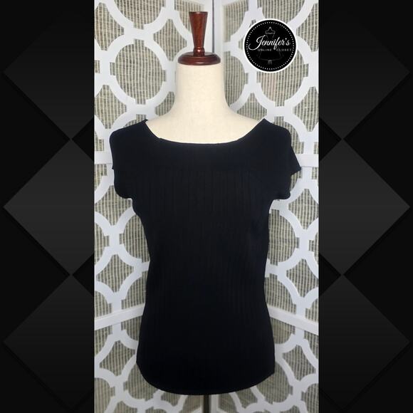 Rafaella Black Ribbed Boat Neck Sweaters Size Medium - Picture 1 of 8